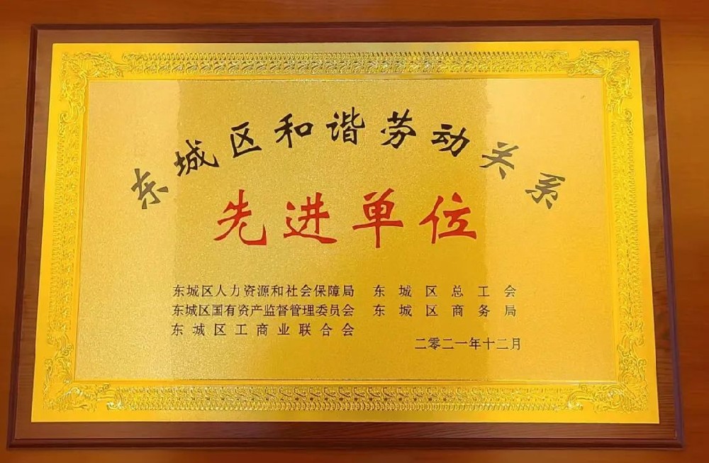 大龙集团荣获“东城区和谐劳动关系先进单位”光荣称号